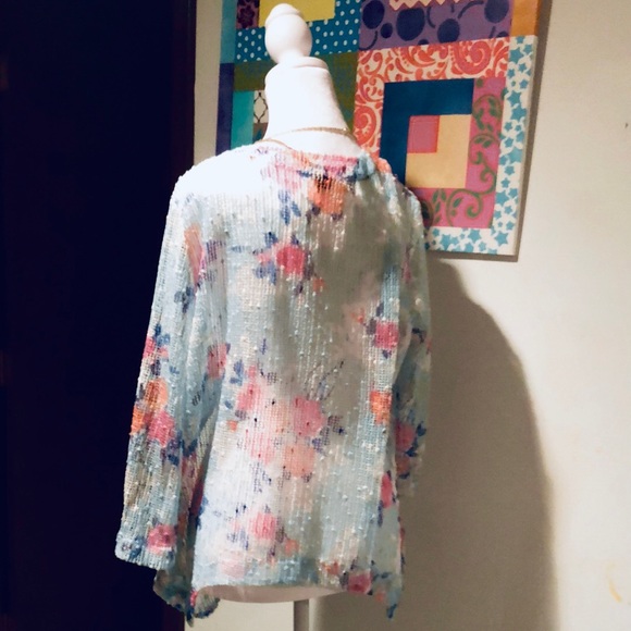 Multi color 💐🌺🌸🌻🌷mesh cover up open front pastels sequenced short - Picture 5 of 5